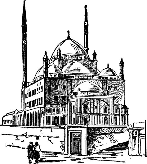 Mosque Mohammed Ali Vintage Illustration Arabic Black Art Vector