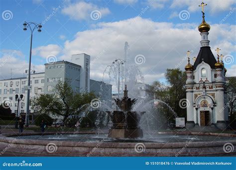 Editorial Yekaterinburg Sverdlovsk Region Russia May 2019 Fountain