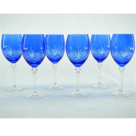 wine glass blue with clear etching 6 piece set 14349403 shopping great deals