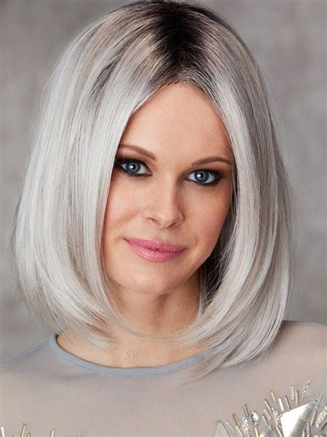 New Fabulous Medium Ladies Grey Bob Hair Wigs Chin Length Wigs Lace Front Mono Top Wigs Grey