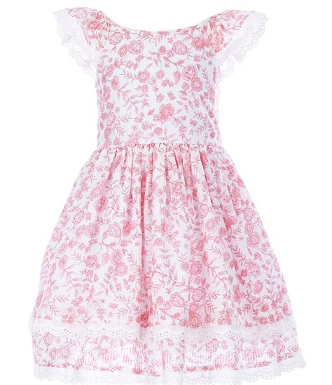 Laura Ashley Little Girls 2t 6x Flutter Sleeve Floral Printed Fit And