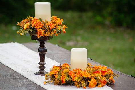 Orange Rust Mums And Amber Boxwood Fall Candle Ring Or Mini Wreath