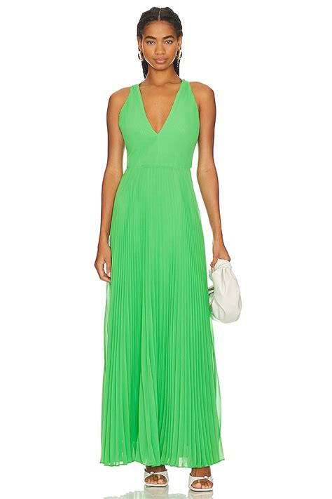 Milly Oria Pleated Dress In Kelly Green Revolve