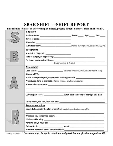 Sbar Report For Shift Change