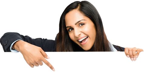 Young Business Woman Excited Pointing Down On Sign Board Free Stock