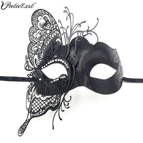 Poeticexst Woman Sexy Masquerade Ball Elegant Laser Cutting Black Metal
