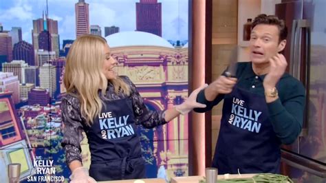 Live Host Kelly Ripa Shouts At Ryan Seacrest After He Waves Sharp Knife