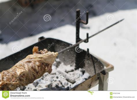 Kokoretsi Traditional Greek Meat Food Stock Photo Image Of Smoking
