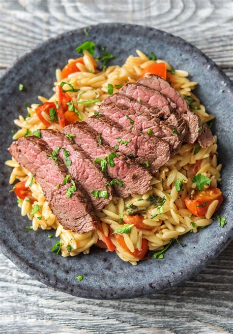 Classic tex mex fajitas recipe, made with strips of skirt steak, onions and bell peppers, and served sizzling hot with fresh tortillas, guacamole, sour cream, and salsa. Seared Sirloin Steak with Caprese Pasta Salad | Recipe | Hello fresh recipes, Food recipes ...