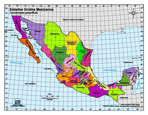 Mapa para imprimir de México Mapa en color de Estados Unidos Mexicanos