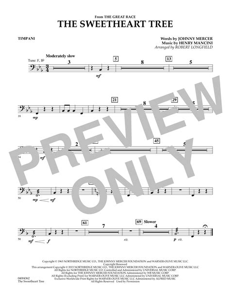 Robert Longfield The Sweetheart Tree From The Great Race Timpani Sheet Music And Printable