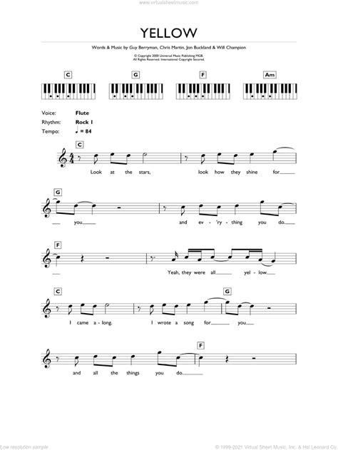 Coldplay Yellow Sheet Music Intermediate For Piano Solo Chords