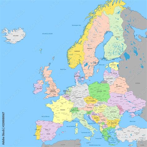 Fototapeta Mapa polityczna Europy Atlas kolorów o wysokiej