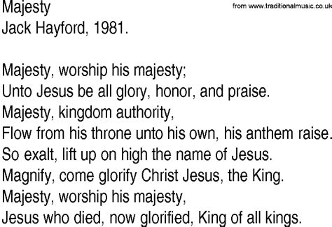 Hymn And Gospel Song Lyrics For Majesty By Jack Hayford
