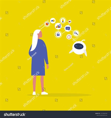 Data Transfer Conceptual Illustration Blonde Female Character Human And Robot Communication
