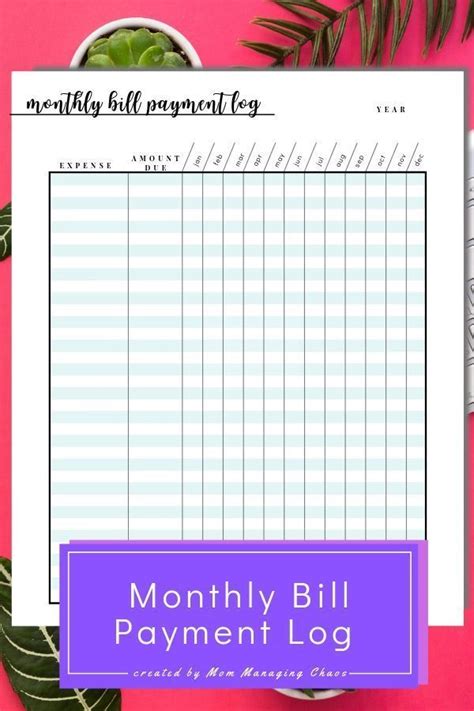 Take Control Of Your Money With This Free Printable Monthly Bill Payment Log Guaranteed To