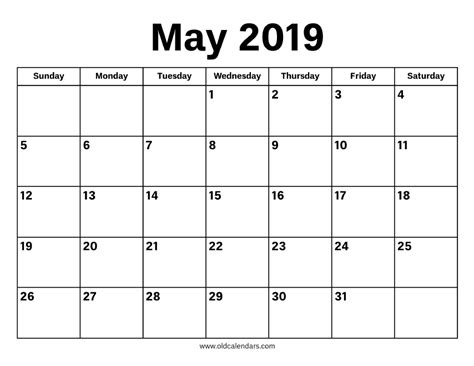 May 2019 Calendar Printable Old Calendars
