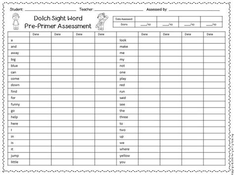 Sight Word Assessment Dolch Sight Words Sight Words Dolch Words
