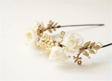 Gold Flower Crown Golden Floral Headband Gold And Ivory Flower Crown