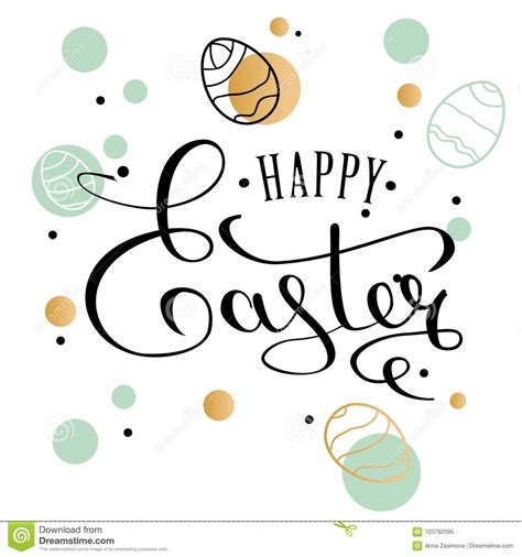 Happy Easter Lettering Greeting Card With Doodle Easter Eggs