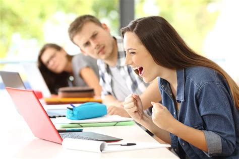 Excited Student On Line In A Classroom Stock Image Everypixel