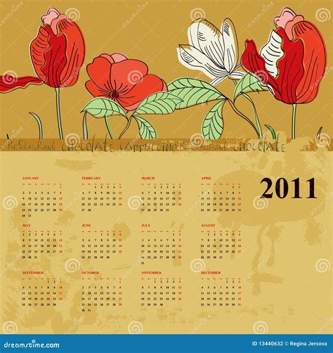 Calendario Per 2011 Con I Fiori Illustrazione Vettoriale