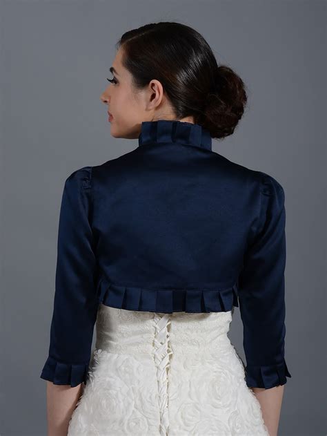 Navy Blue Sleeve Wedding Satin Bolero Jacket Bridal Bolero Jacket