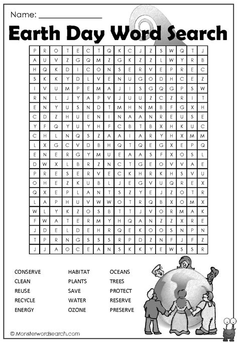 Earth Day Word Search Monster Word Search