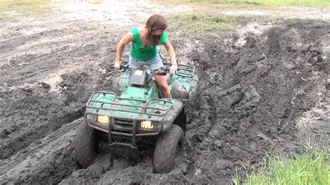 She Gets Honda Atv Stuck In Mud Youtube