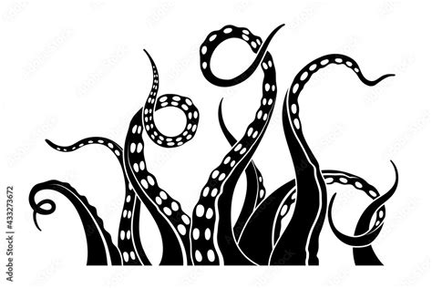 Black Silhouette Of Octopus Tentacles Isolated Sea Monster Drawing Kraken Sketch Underwater
