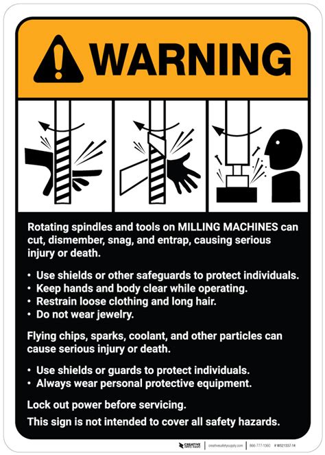 Warning Milling Machine Guidelines Ansi Wall Sign Creative Safety
