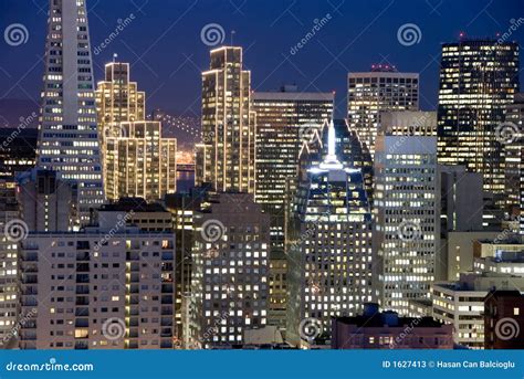 San Francisco Financial District At Night Stock Image Image Of North