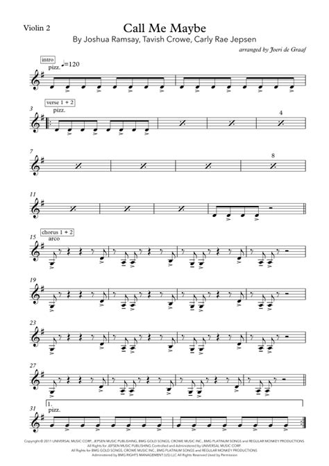Call Me Maybe Sheet Music Carly Rae Jepsen Violin Solo
