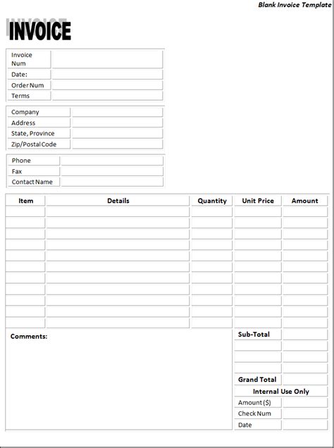 Blank Invoice Template Free Printable
