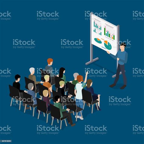 Isometric 3d Vector Business Seminar With A Presentation On Marketing