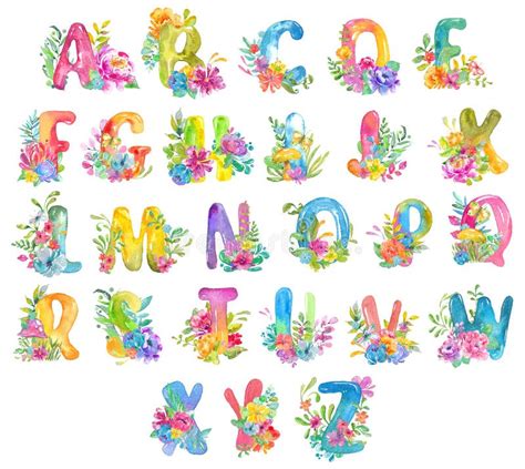 Abc Letras Da Aquarela Do Alfabeto Com Composições Florais Ilustração