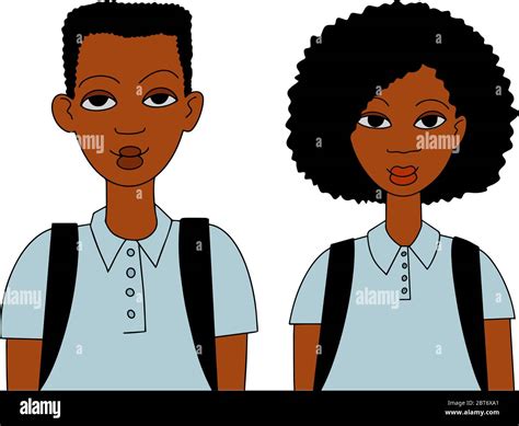 College Or University Students Black Afro American Boy And Girl Doodle