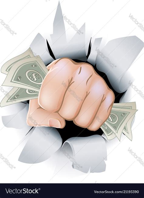 Cash Fist Breaking Through Wall Royalty Free Vector Image