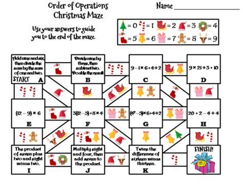 Order Of Operations Activity Christmas Math Maze Teaching Resources