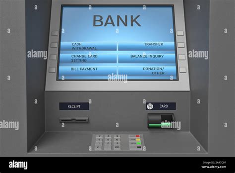 3d Rendering Of An Atm Machine With Its Screen And Button Panel In A