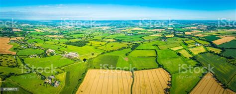 Aerial Panorama Picturesque Patchwork Pasture Farms Fields Crops