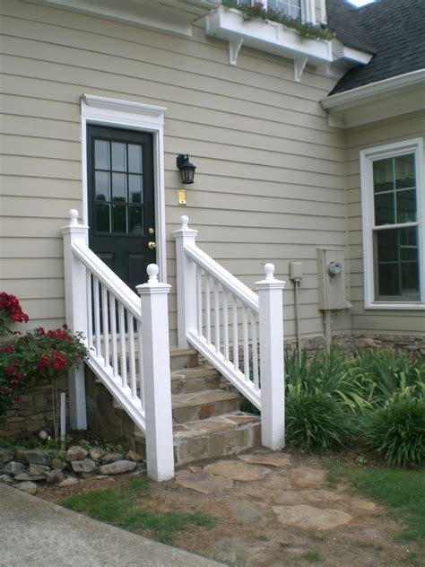 Iron x handrail picket #1 (concrete steps). Side Entry Railing, Stone Steps, Window Box. | Porch design, Patio projects, Porch patio