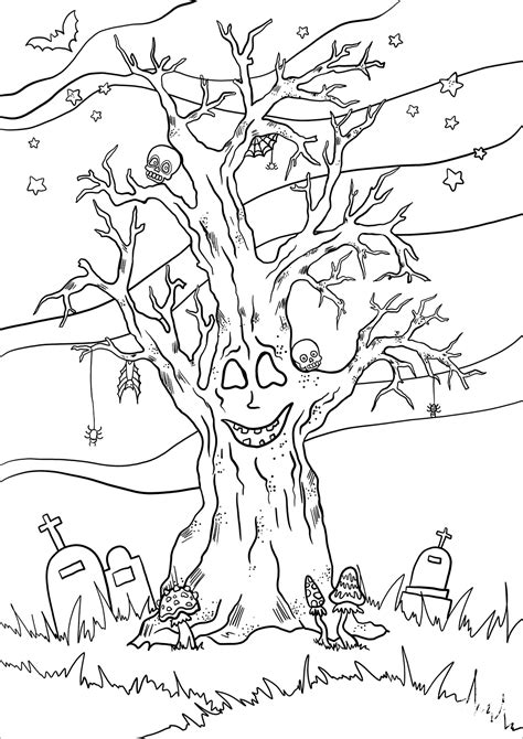 Haunted Tree Coloring Page Colouringpages