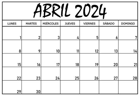 Calendarios Abril 2024 Para Imprimir Gratis