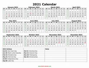 Yearly Calendar 2021 Free Download And Print