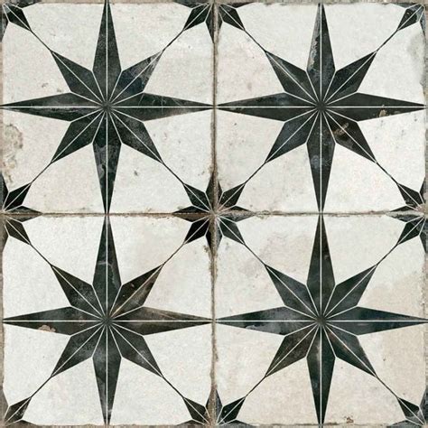 Scintilla Black Star Pattern 45cm X 45cm Wall And Floor Tile