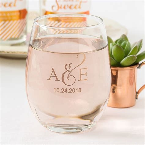 Personalized 9 Oz Stemless Wine Glass Wedding Favors Wine Glasses Wine Glass Wedding Favors