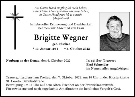 Traueranzeigen Von Brigitte Wegner Augsburger Allgemeine Zeitung