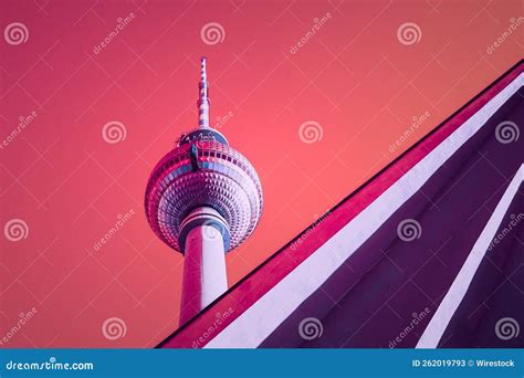 Low Angle Shot Of Berlin Tv Tower Berliner Fernsehturm Germany Stock