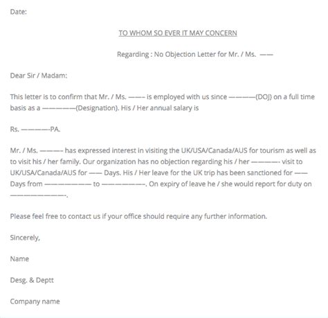 No Objection Letter For Visa Application And Sample Schengen Travel